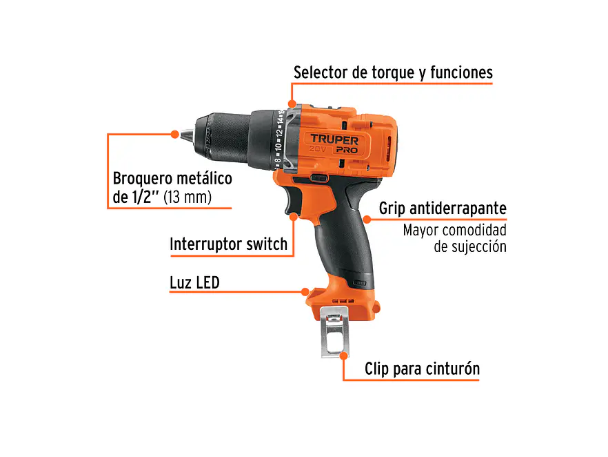 Taladro Percutor Inalámbrico Truper 103250, 1/2