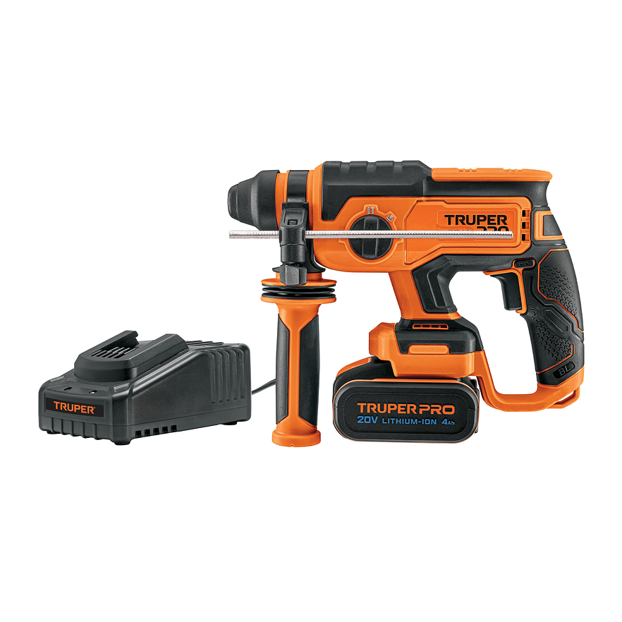 Taladro Percutor Rotomartillo Truper 103263, SDS Plus Inalámbrico 20V 2 J Motor Brushless,1 Batería 4Ah 1