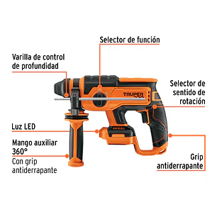 Taladro Rotomartillo Percutor Truper 103264, SDS Plus Inalámbrico 20V 2 J Motor Brushless, Sin Accesorios