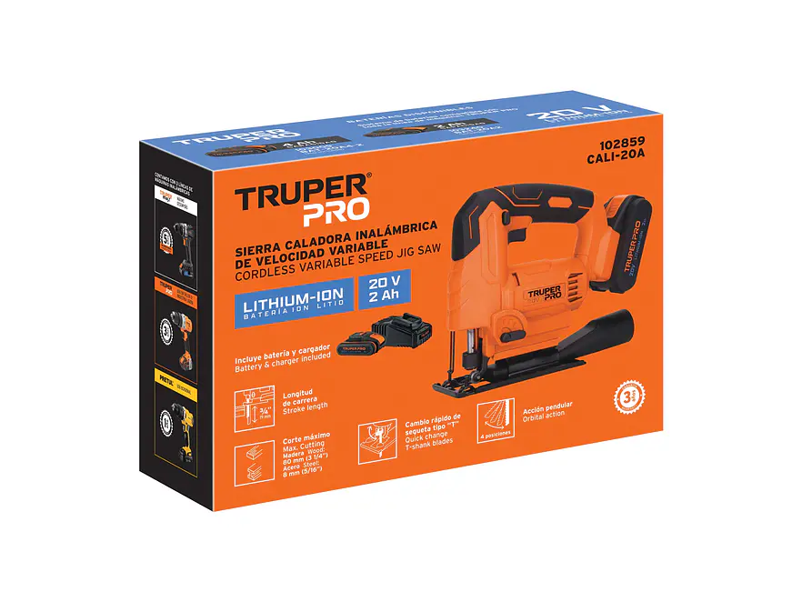 Sierra caladora inalambrica Truper 102859, 20V, 1 batería 2Ah, profesional - Foto 4 | aztools.co