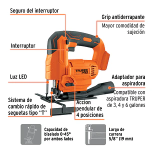 Sierra caladora inalambrica Truper 103260, 20V, sin accesorios, TRUPER PRO