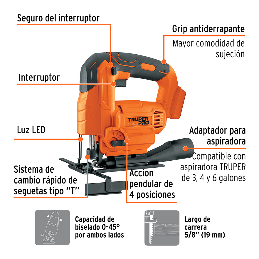 Sierra caladora inalambrica Truper 103260, 20V, sin accesorios, TRUPER PRO 2