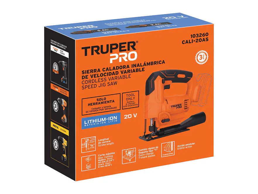 Sierra caladora inalambrica Truper 103260, 20V, sin accesorios, TRUPER PRO - Foto 4 | aztools.co
