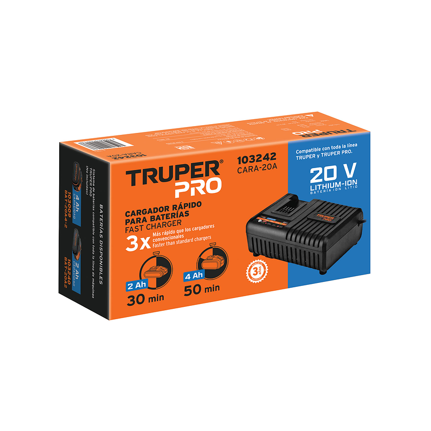 Cargador rápido de baterías de ion litio Truper 103242, 20V 5