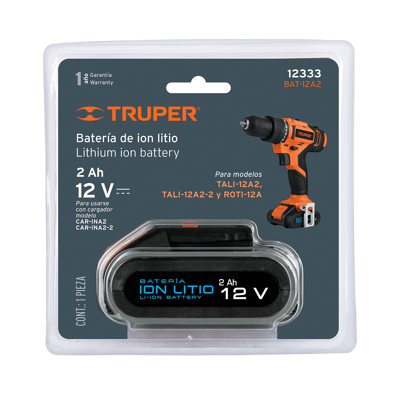 Batería ion Litio Truper 12333, 12 V para taladro TALI-12A2  3