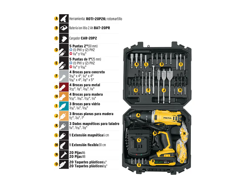Kit Taladro Percutor Pretul 29000, 1/2