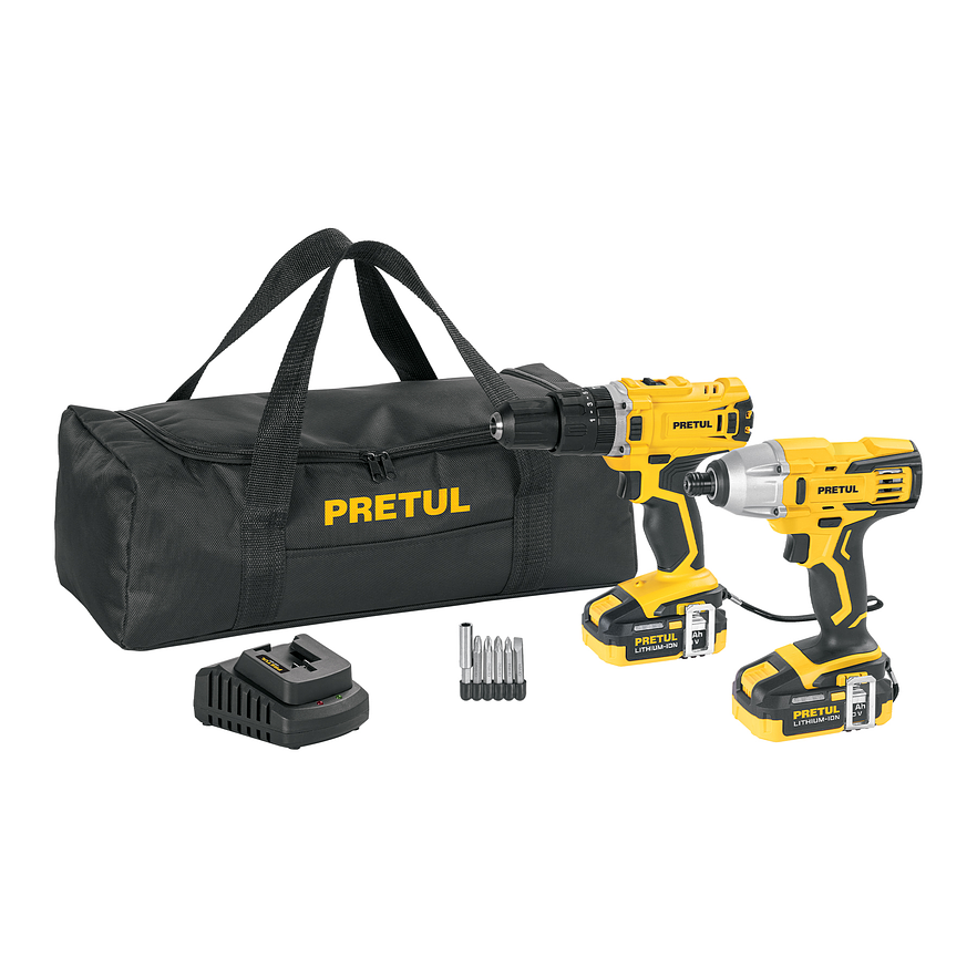 Kit rotomartillo destornillador impacto Pretul 29020, 20V 1