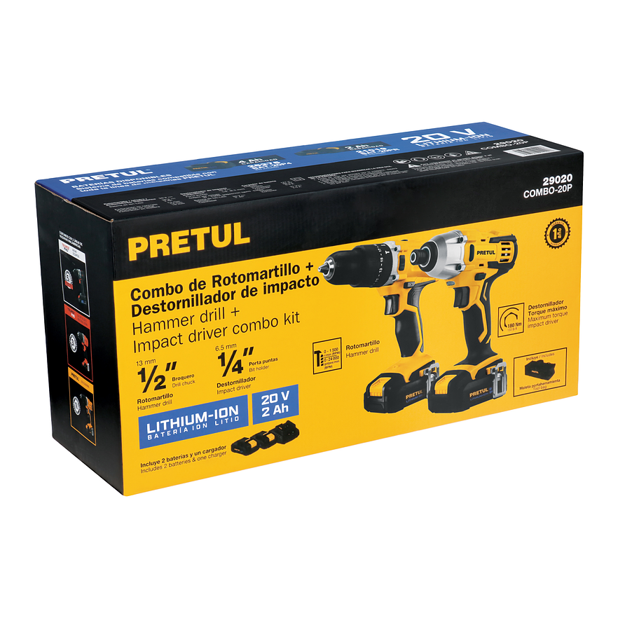 Kit rotomartillo destornillador impacto Pretul 29020, 20V 6