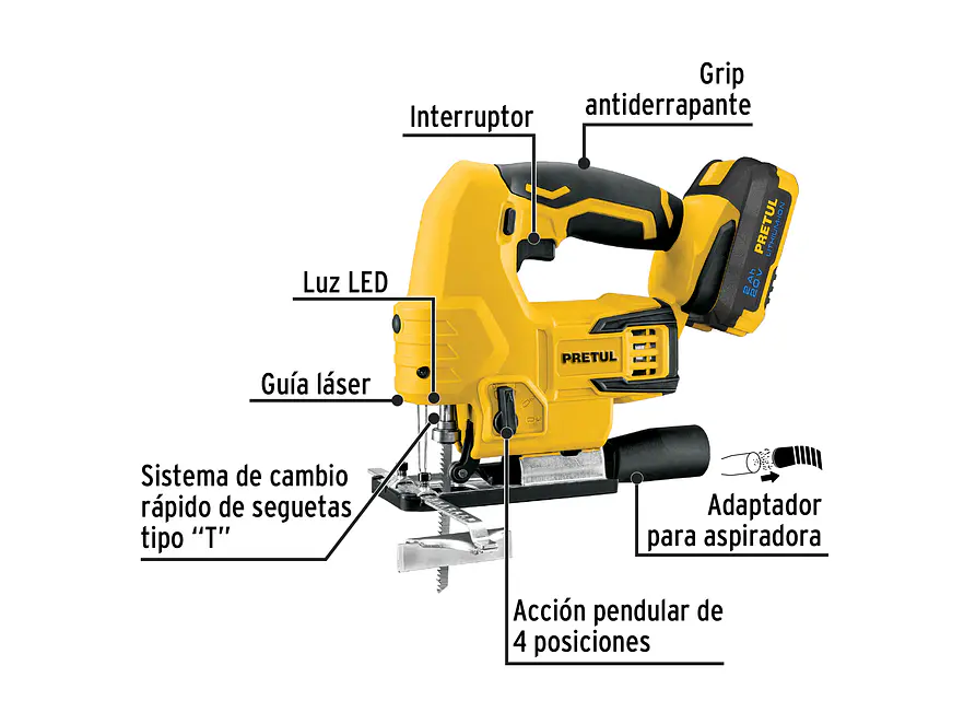 Sierra caladora Pretul 28270, 20V, 1 batería 2Ah - Foto 2 | aztools.co