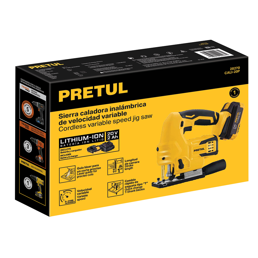 Sierra caladora Pretul 28270, 20V, 1 batería 2Ah 4