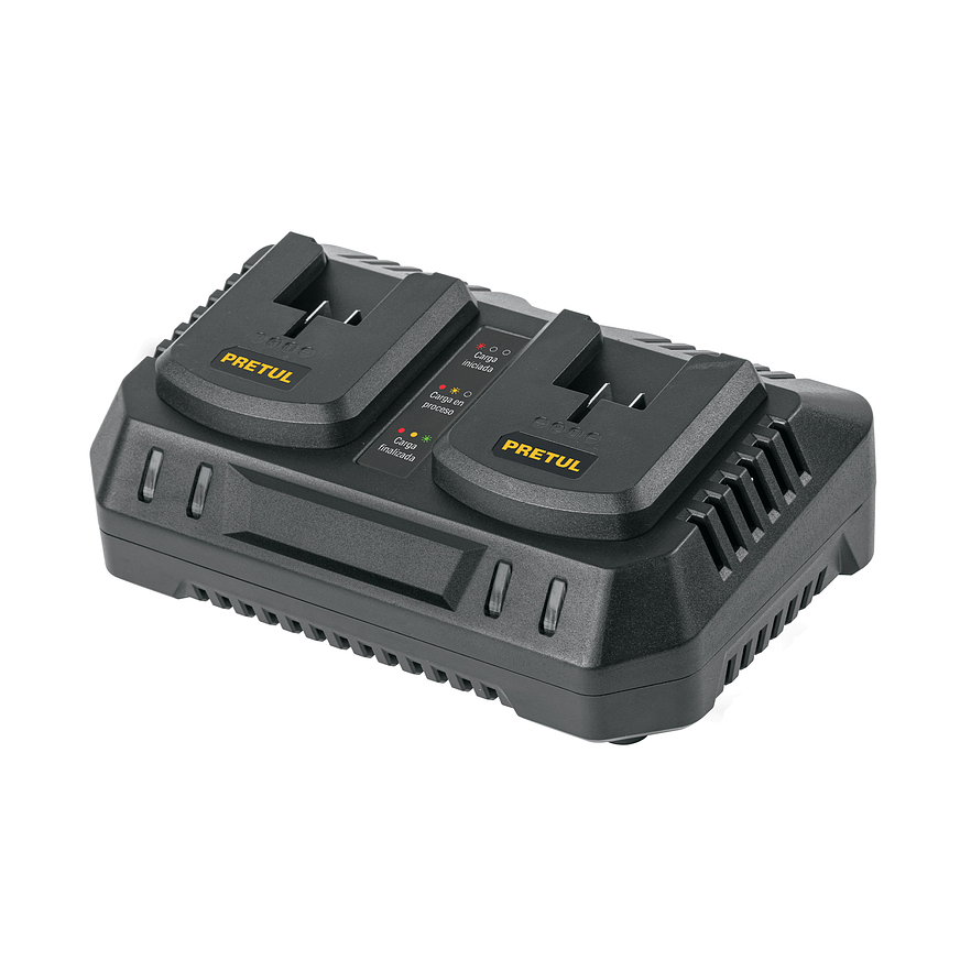 Cargador dual de baterías de ion litio Pretul 29919, 20V 1