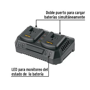 Cargador dual de baterías de ion litio Pretul 29919, 20V