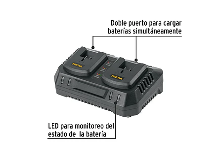 Cargador dual de baterías de ion litio Pretul 29919, 20V - Foto 2 | aztools.co
