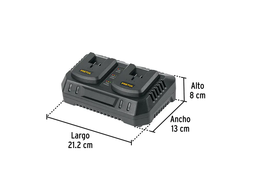 Cargador dual de baterías de ion litio Pretul 29919, 20V - Foto 3 | aztools.co