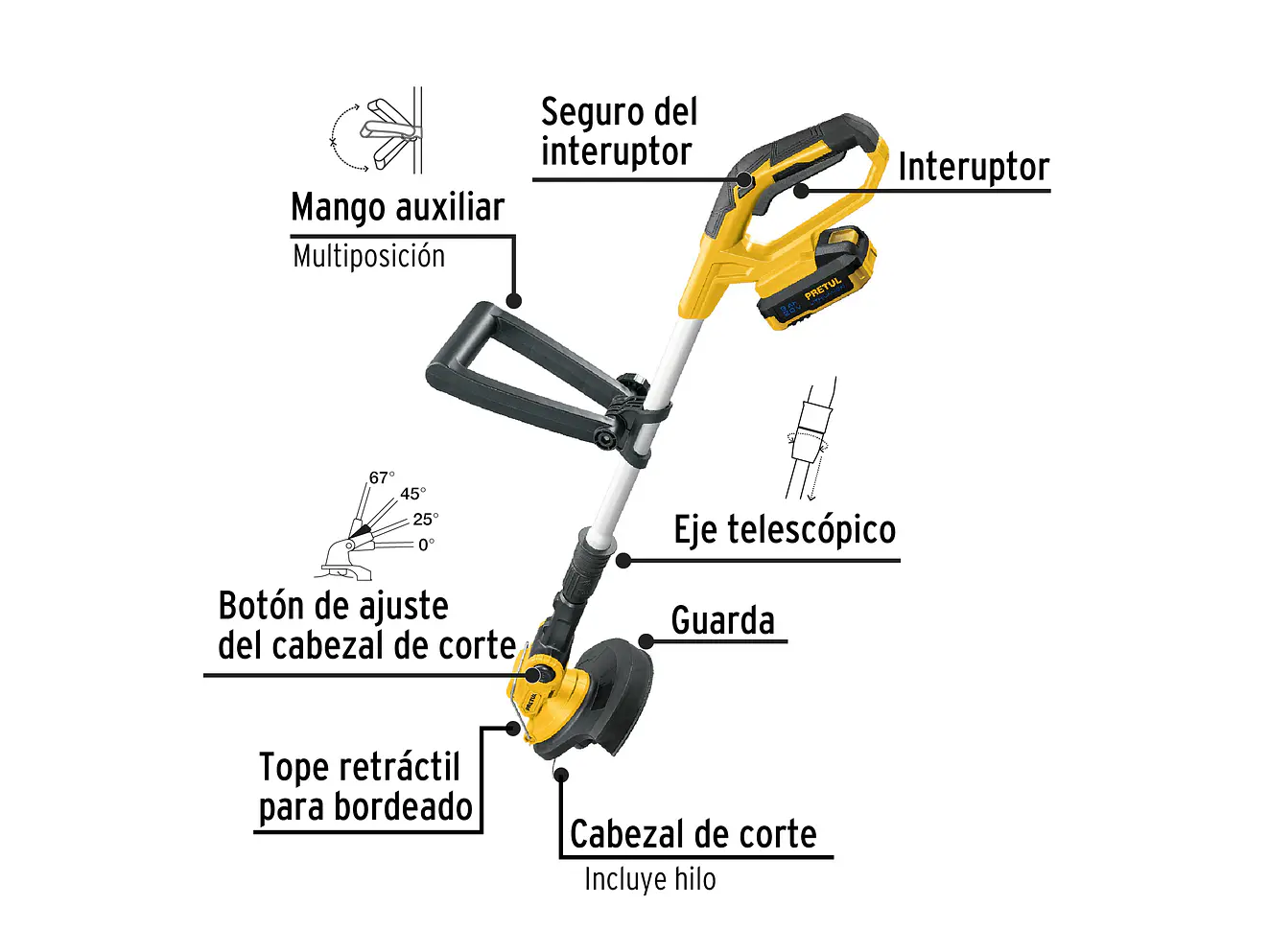 Guadaña inalámbrica Pretul 28272 20V, 1 batería 2Ah, 1 cargador - Foto 2 | aztools.co