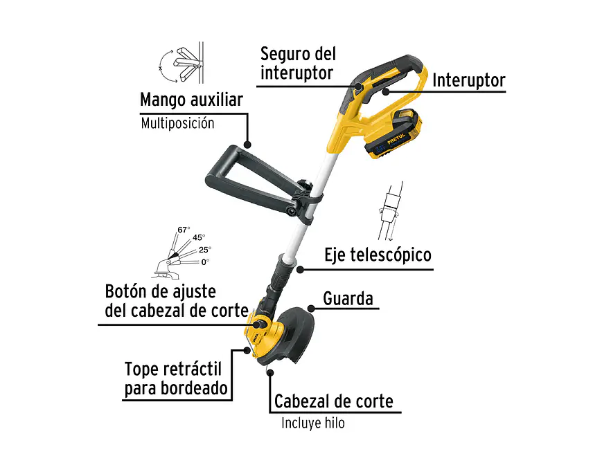 Guadaña inalámbrica Pretul 28272 20V, 1 batería 2Ah, 1 cargador - Foto 2 | aztools.co