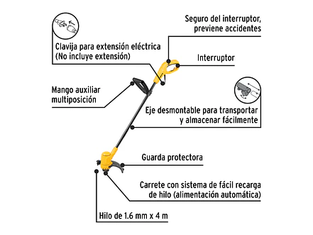 Guadaña Eléctrica Pretul 29951, 300 W, con Mango 