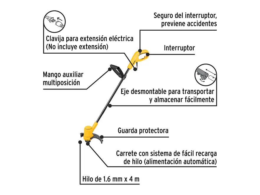 Guadaña Eléctrica Pretul 29951, 300 W, con Mango 