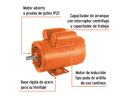 Motor Eléctrico Monofásico Truper 102307, 2 HP, Baja Velocidad - Foto 3 | aztools.co