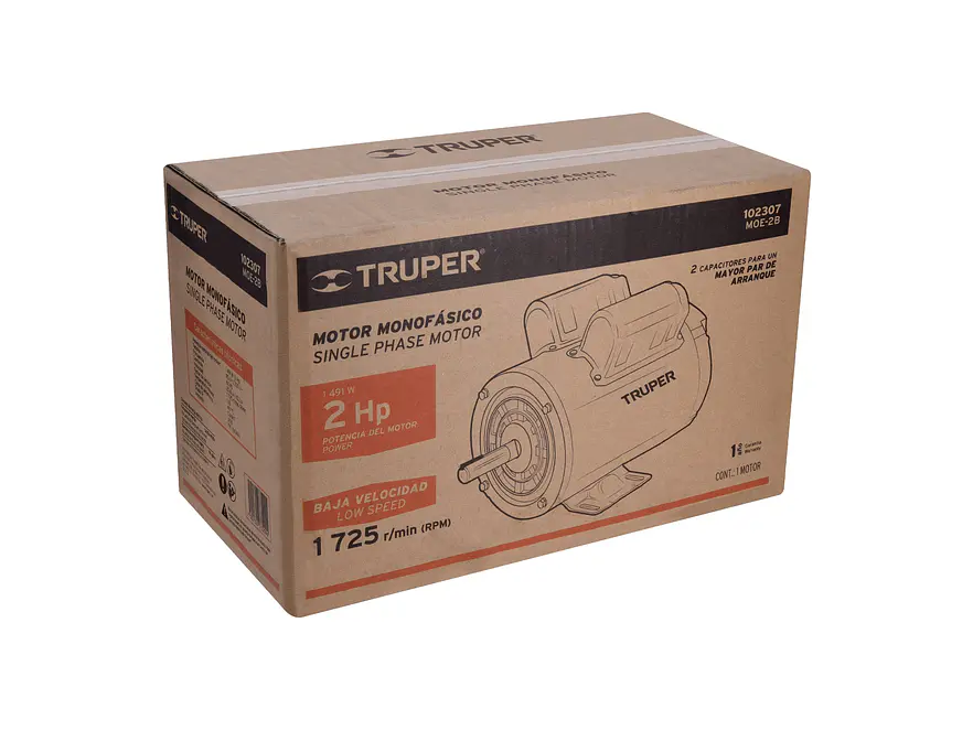 Motor Eléctrico Monofásico Truper 102307, 2 HP, Baja Velocidad - Foto 4 | aztools.co