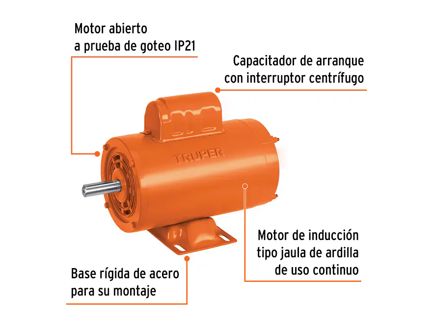 Motor Eléctrico Monofásico Truper 102311, 1 HP, Alta Velocidad - Foto 3 | aztools.co