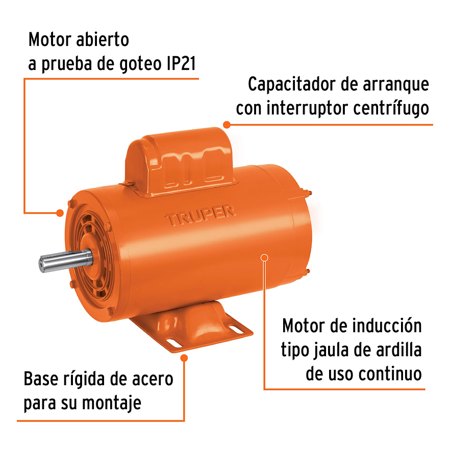 Motor Eléctrico Monofásico Truper 102311, 1 HP, Alta Velocidad - Foto 3 | aztools.co
