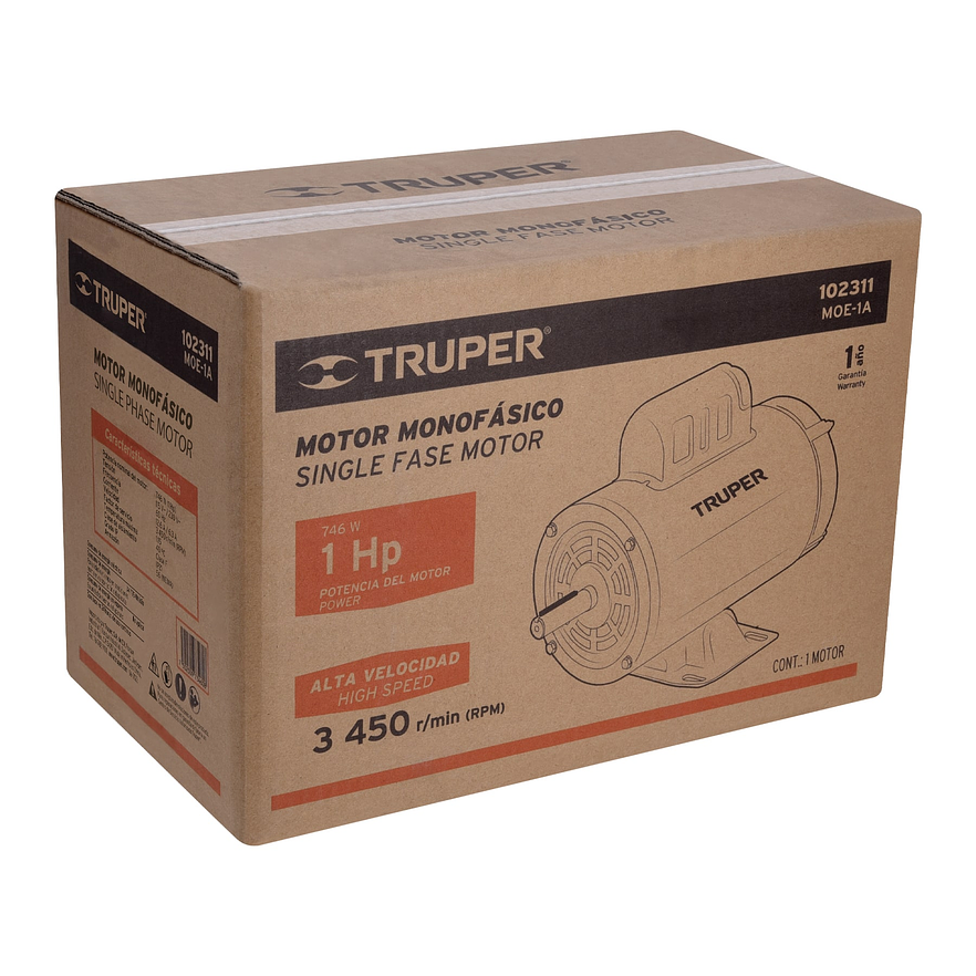 Motor Eléctrico Monofásico Truper 102311, 1 HP, Alta Velocidad - Foto 4 | aztools.co