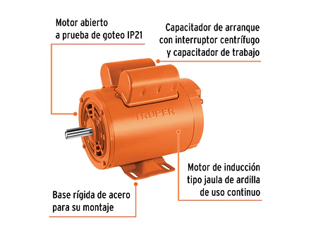 Motor Eléctrico Monofásico Truper 102312, 1 1/2 HP, Alta Velocidad - Foto 3 | aztools.co