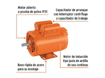 Motor Eléctrico Monofásico Truper 102313, 2 HP, Alta Velocidad - Foto 3 | aztools.co