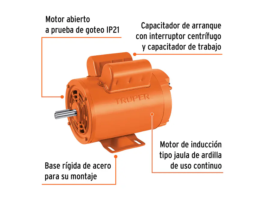 Motor Eléctrico Monofásico Truper 102313, 2 HP, Alta Velocidad - Foto 3 | aztools.co