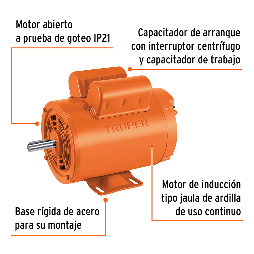 Motor Eléctrico Monofásico Truper 102313, 2 HP, Alta Velocidad - Foto 3 | aztools.co
