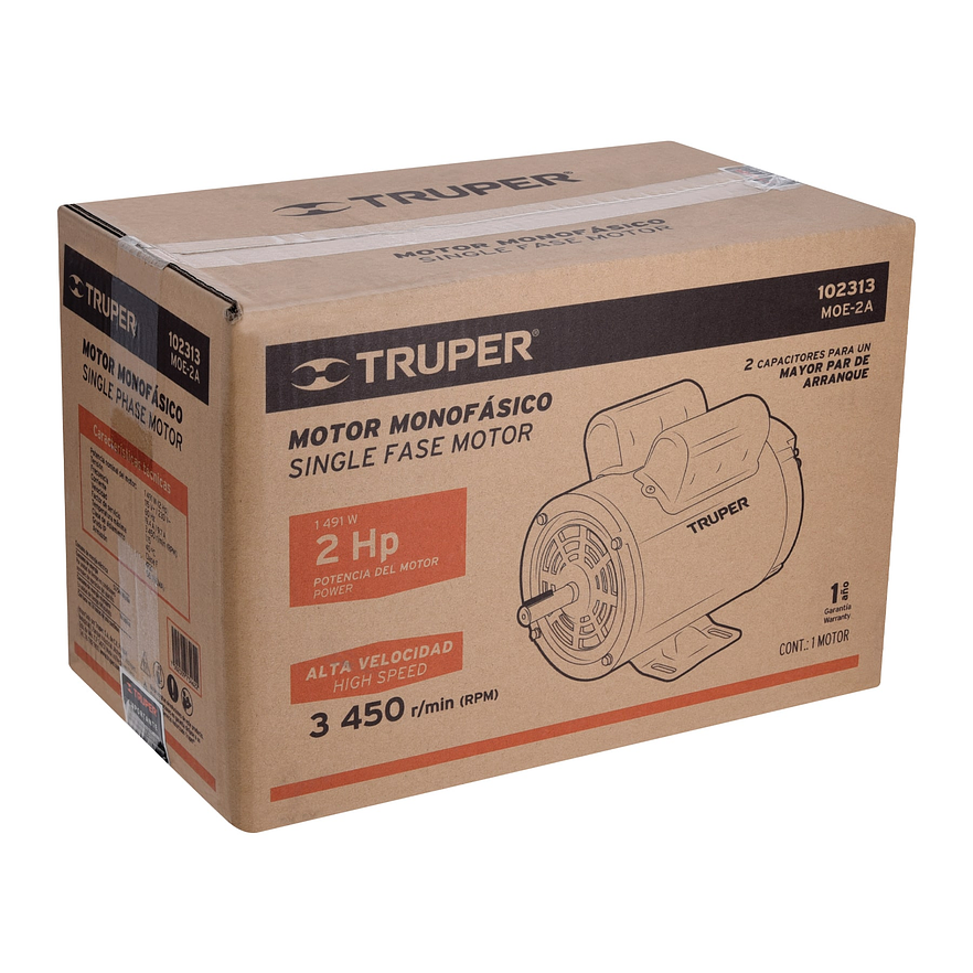 Motor Eléctrico Monofásico Truper 102313, 2 HP, Alta Velocidad - Foto 4 | aztools.co