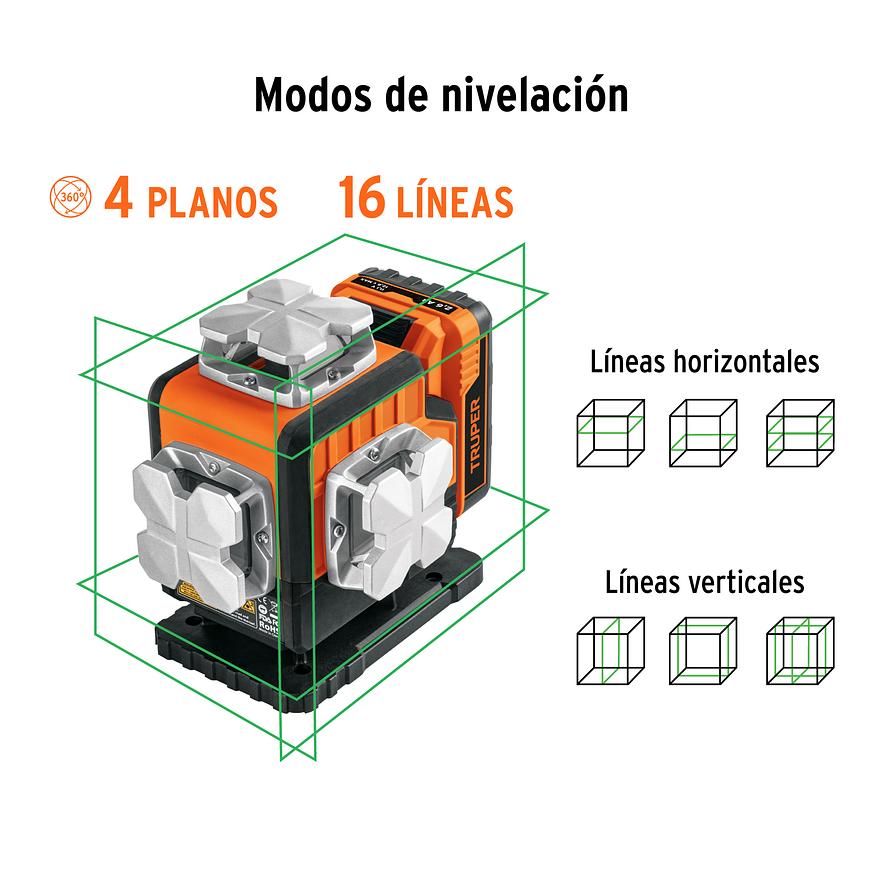 Nivel Láser Verde Truper 104111, 16 Líneas, 30m de Alcance - Foto 4 | aztools.co