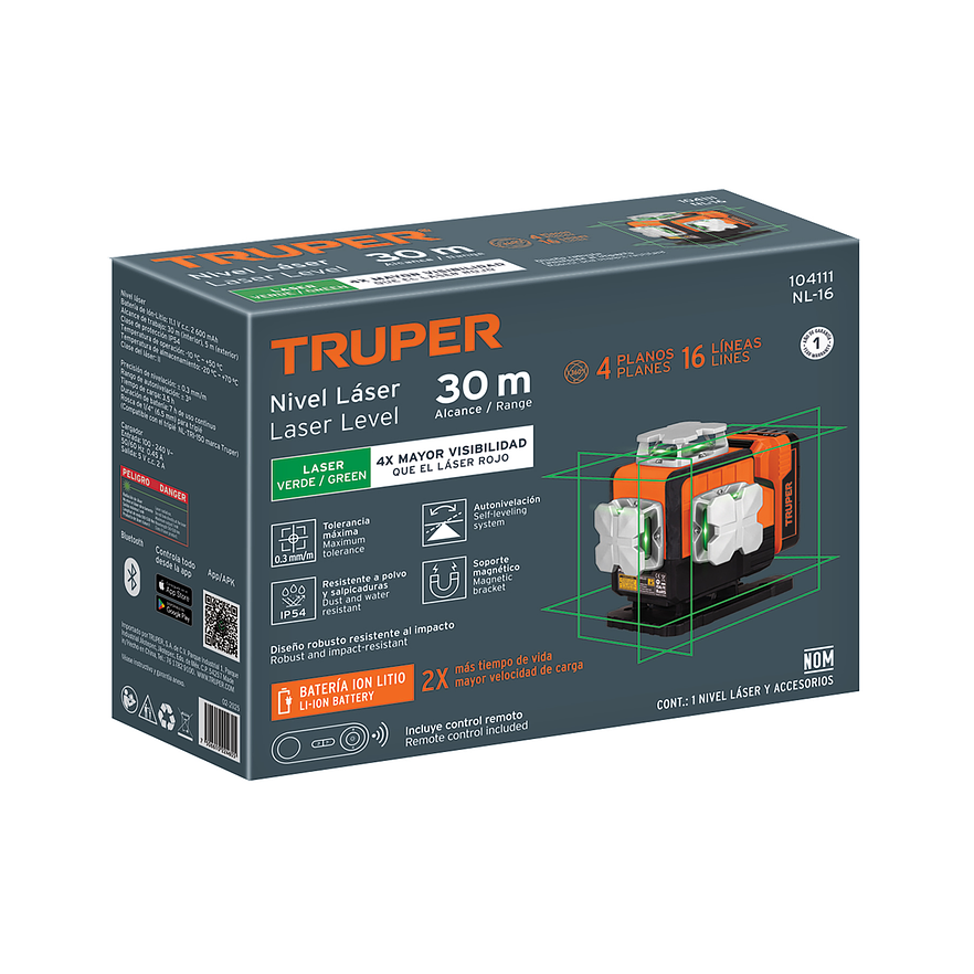 Nivel Láser Verde Truper 104111, 16 Líneas, 30m de Alcance - Foto 9 | aztools.co