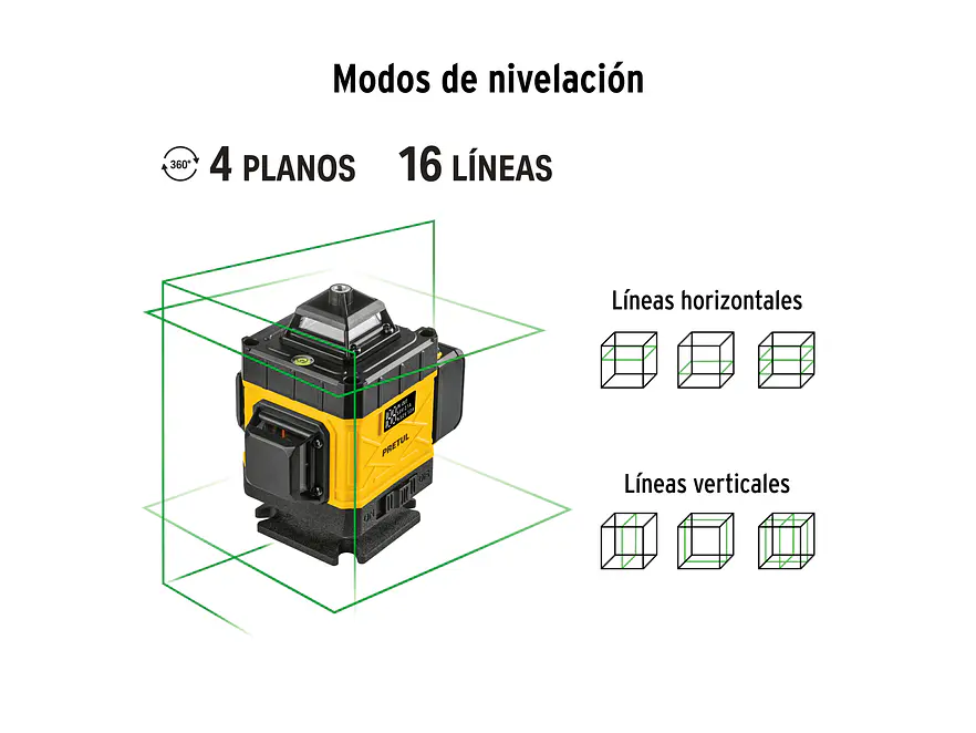 Nivel Láser Verde Pretul 29924, 16 Líneas, Recargable, Alcance 25m - Foto 4 | aztools.co