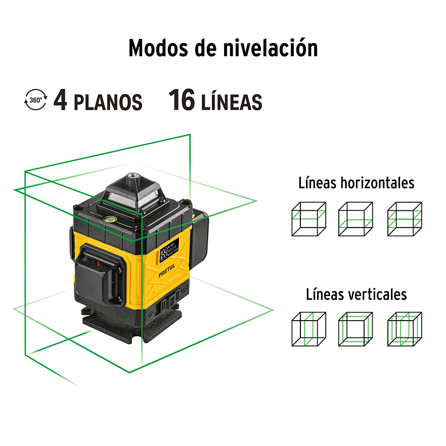 Nivel Láser Verde Pretul 29924, 16 Líneas, Recargable, Alcance 25m 4
