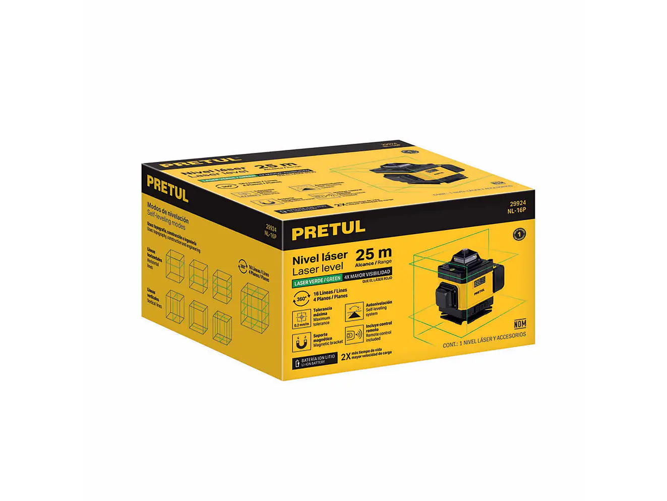 Nivel Láser Verde Pretul 29924, 16 Líneas, Recargable, Alcance 25m - Foto 9 | aztools.co
