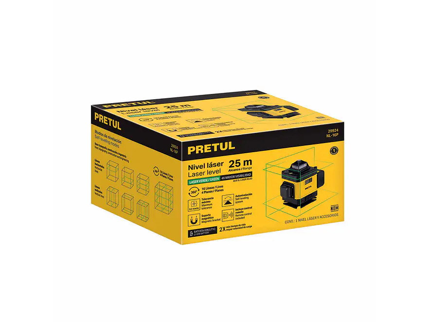 Nivel Láser Verde Pretul 29924, 16 Líneas, Recargable, Alcance 25m - Foto 9 | aztools.co