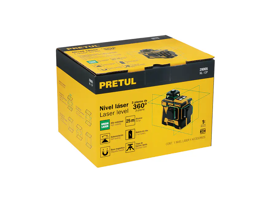 Nivel láser verde Pretul 29005, alcance 25m, 12 líneas, recargable - Foto 7 | aztools.co