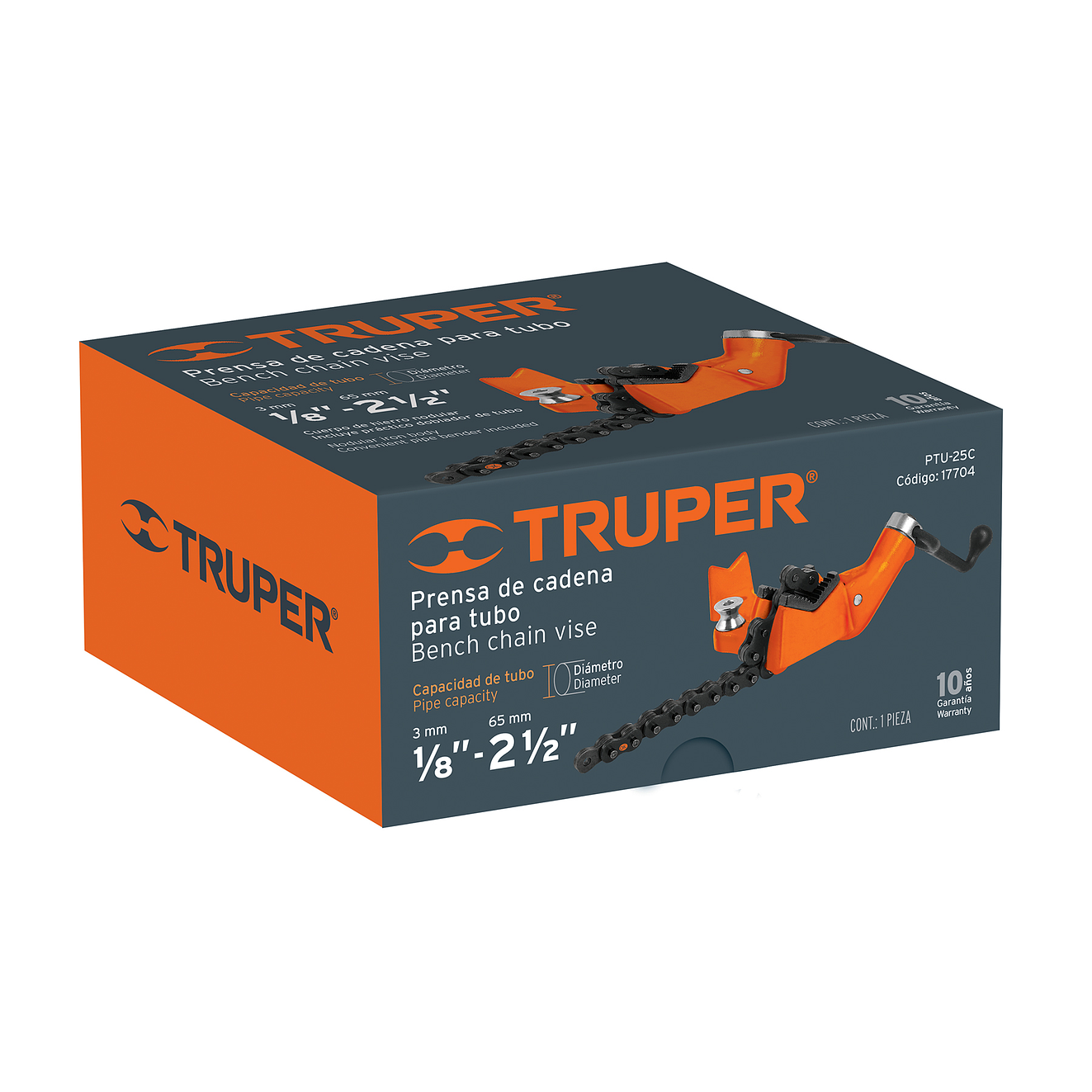 Prensa de cadena para tubo Truper 17704, 2-1/2