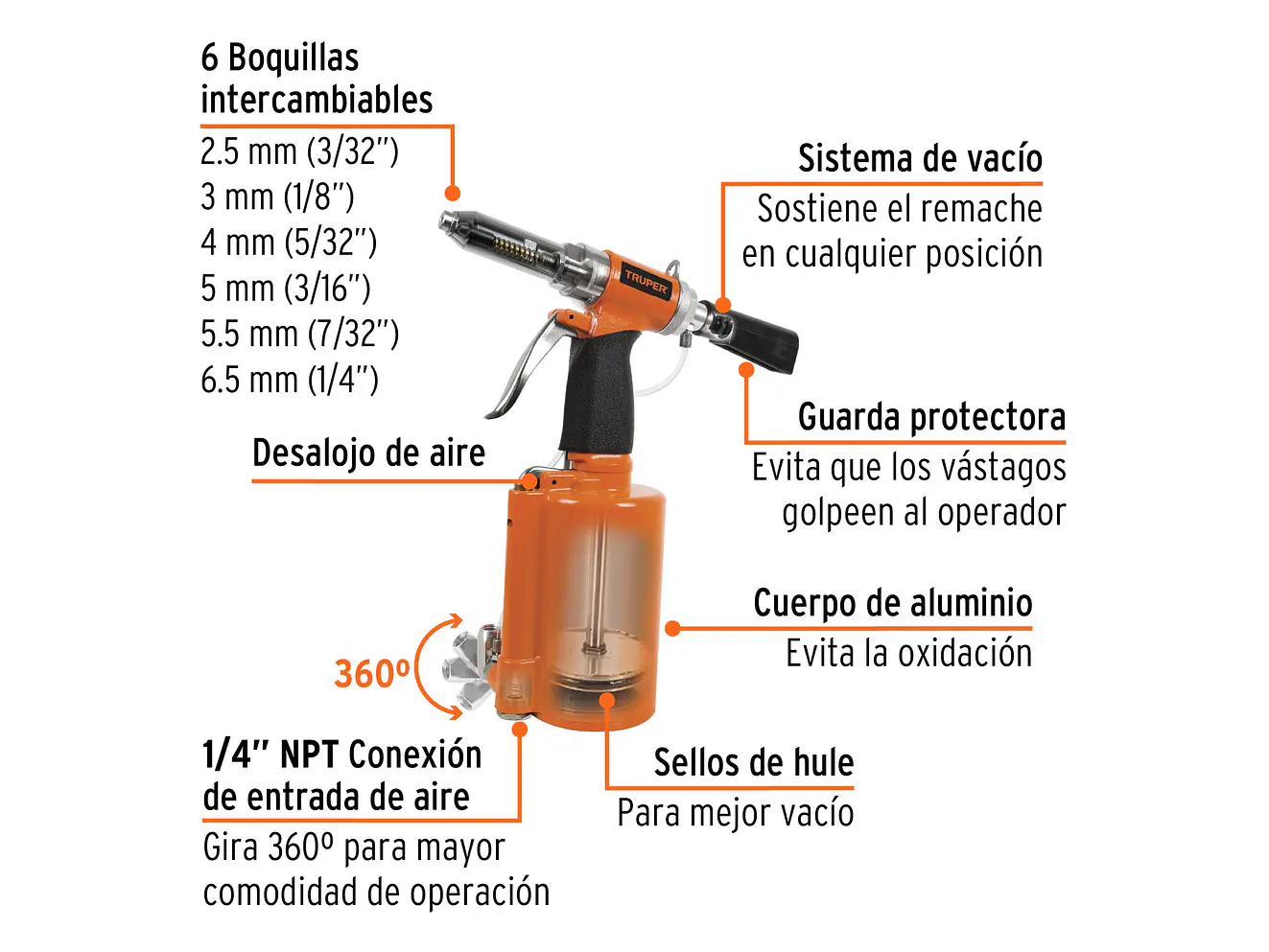 Remachadora neumática Truper 18241, 1/4
