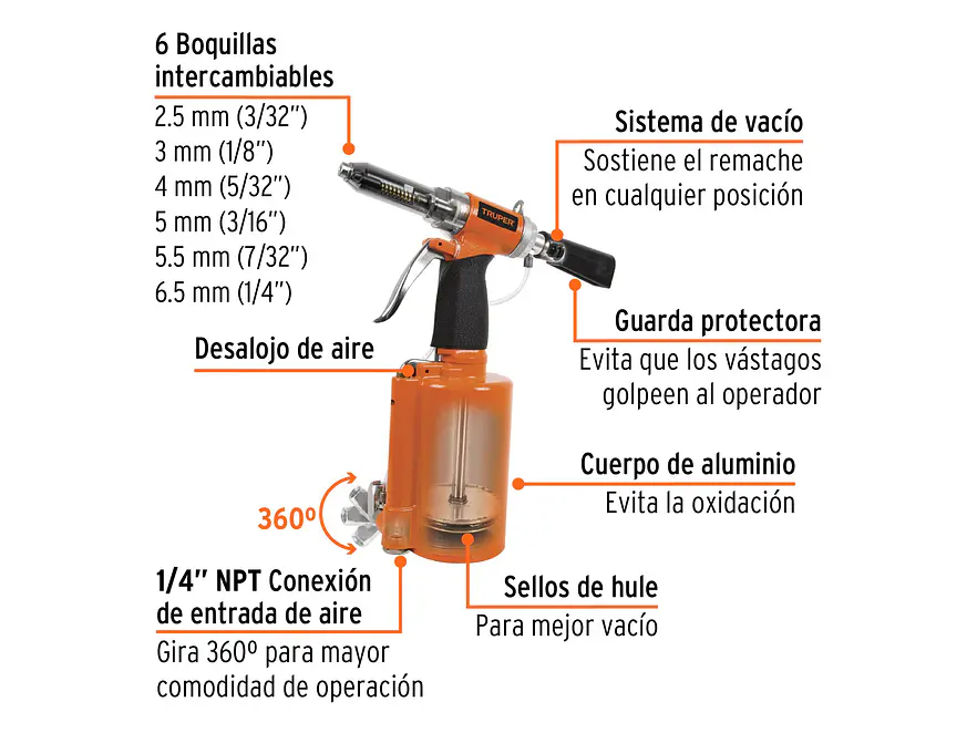 Remachadora neumática Truper 18241, 1/4