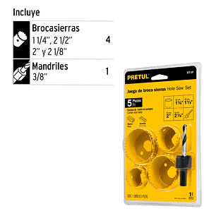 Kit de 5 sierras cortacírculos para madera, Pretul 23550