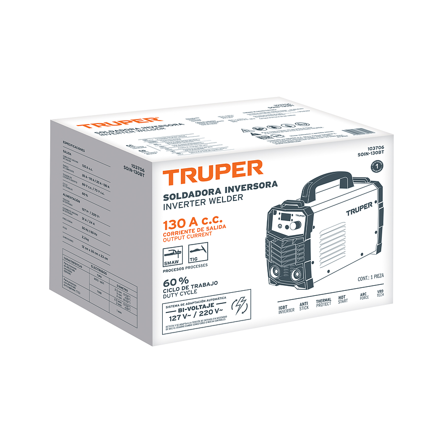 Soldadora Inversora Truper 103706, 130A, Bi-Voltaje 127/220V - Foto 7 | aztools.co