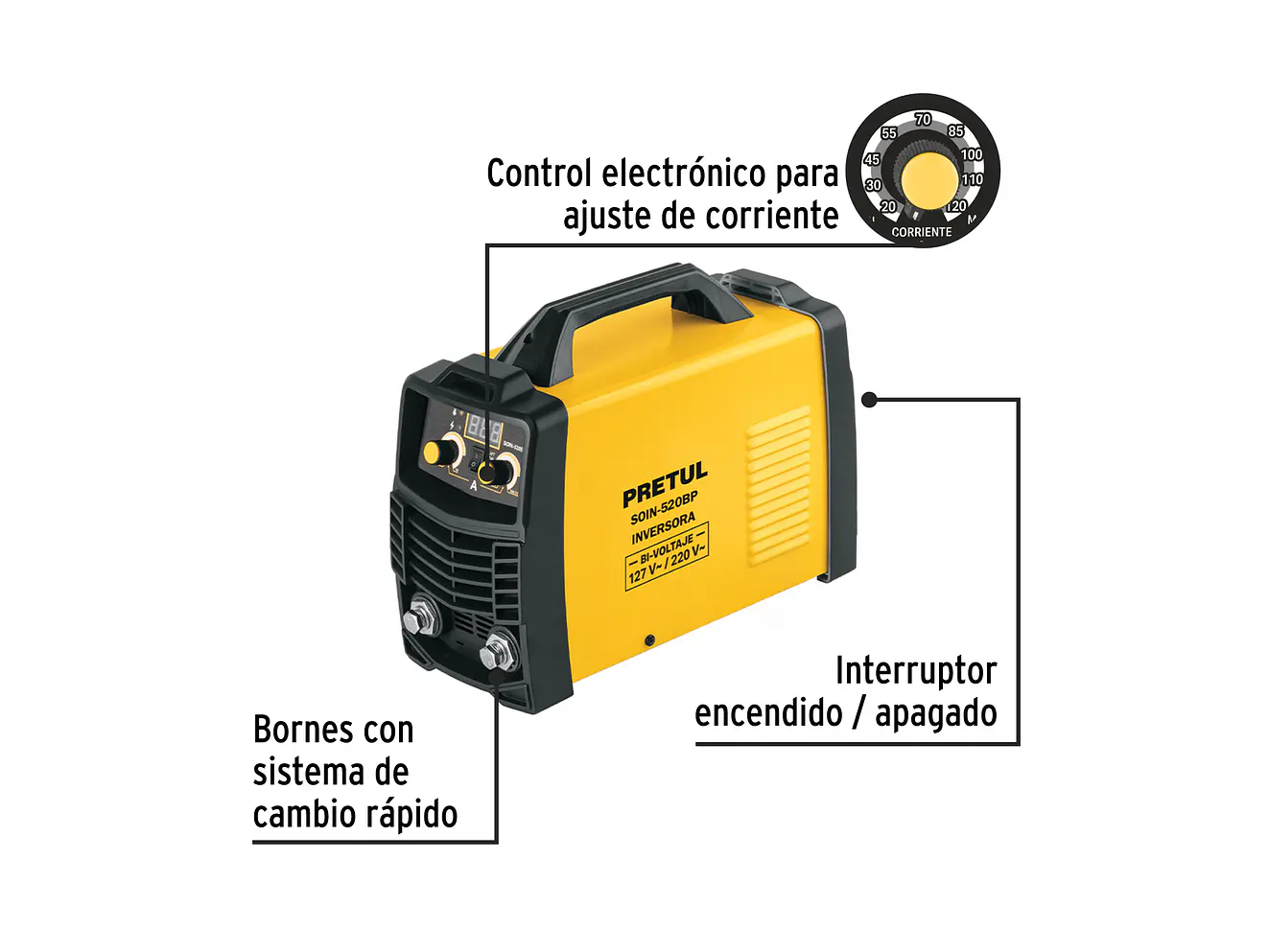 Soldadora Inversora Pretul 29072, Serie 500, Bi-Voltaje, 200A - Foto 2 | aztools.co