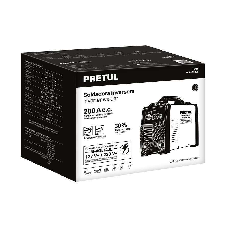 Soldadora Inversora Pretul 29072, Serie 500, Bi-Voltaje, 200A - Foto 7 | aztools.co
