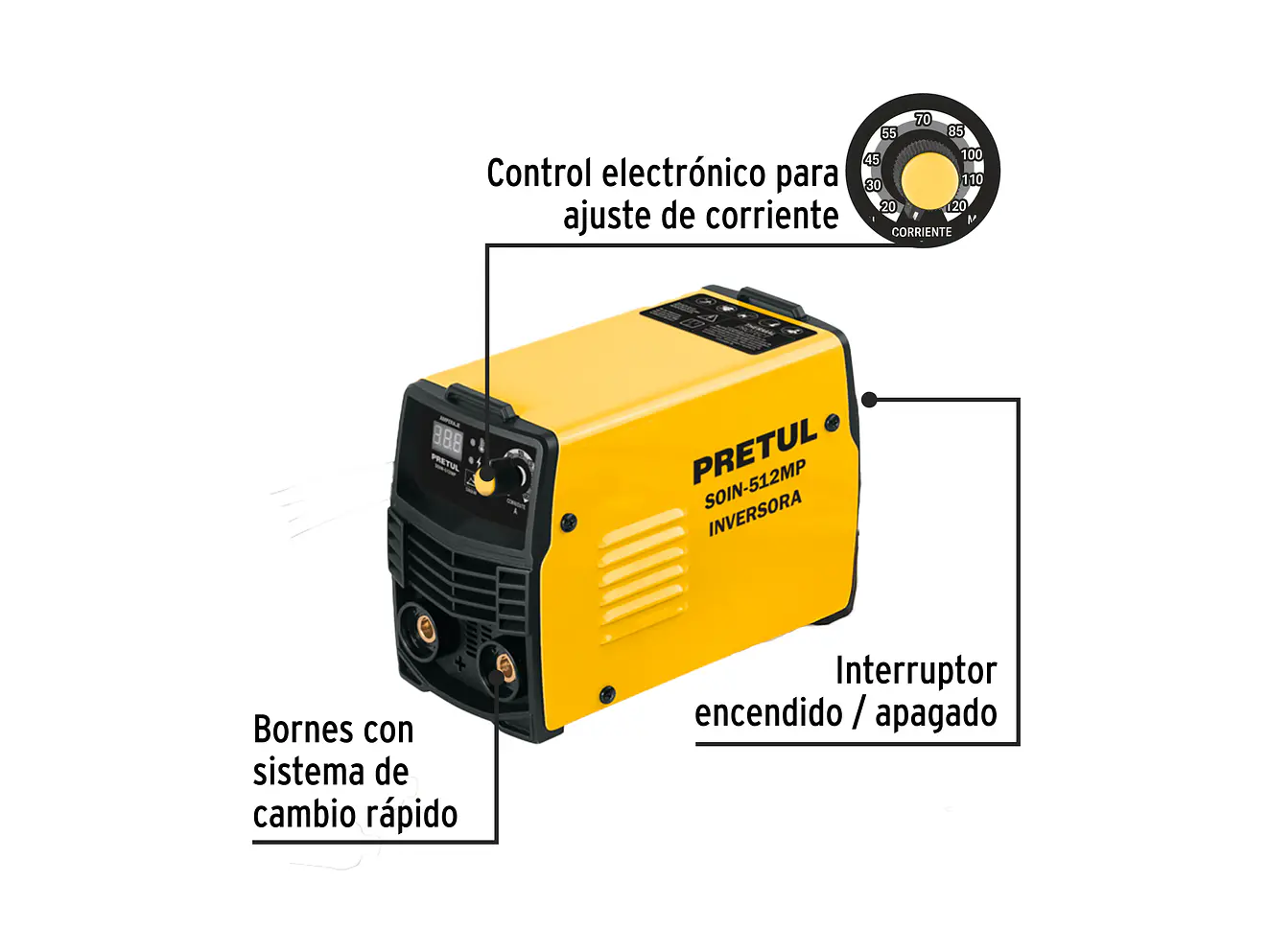 Mini soldadora inversora Pretul 29018, 120A, 127V, Serie 500 - Foto 2 | aztools.co