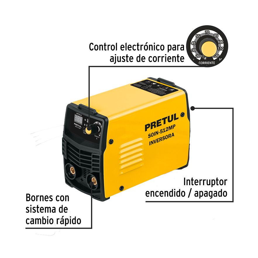Mini soldadora inversora Pretul 29018, 120A, 127V, Serie 500 2