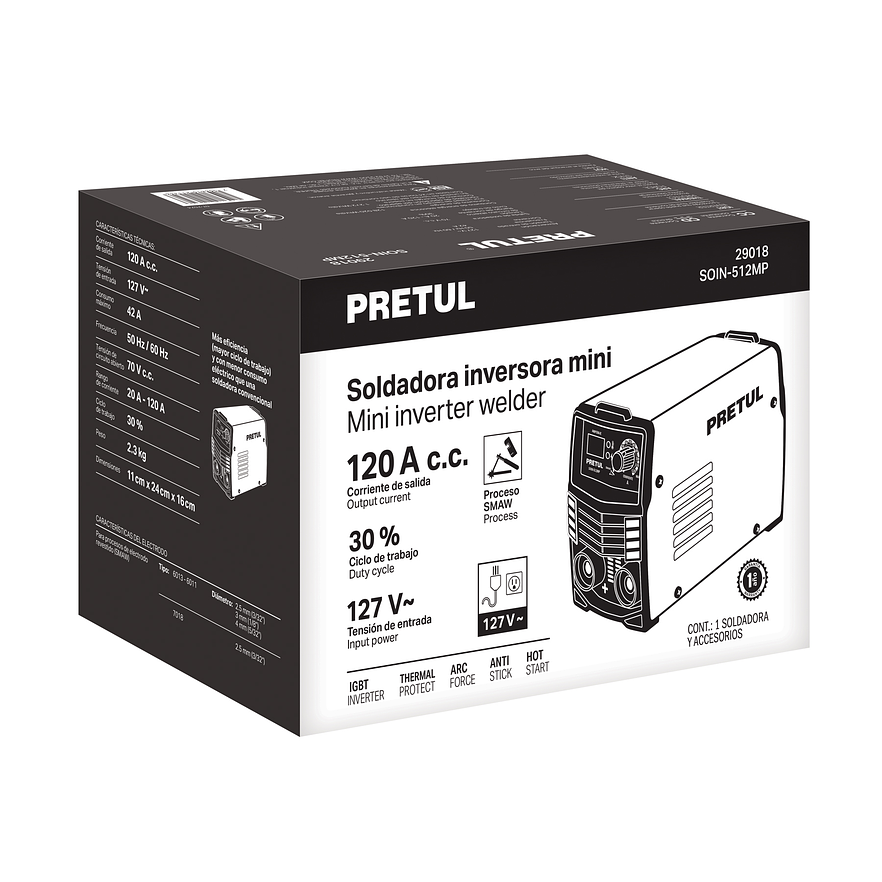 Mini soldadora inversora Pretul 29018, 120A, 127V, Serie 500 7
