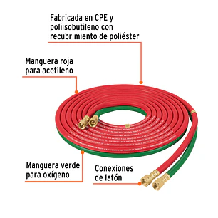 Manguera Cuata Reforzada Truper 103297, 6 m para Oxiacetileno